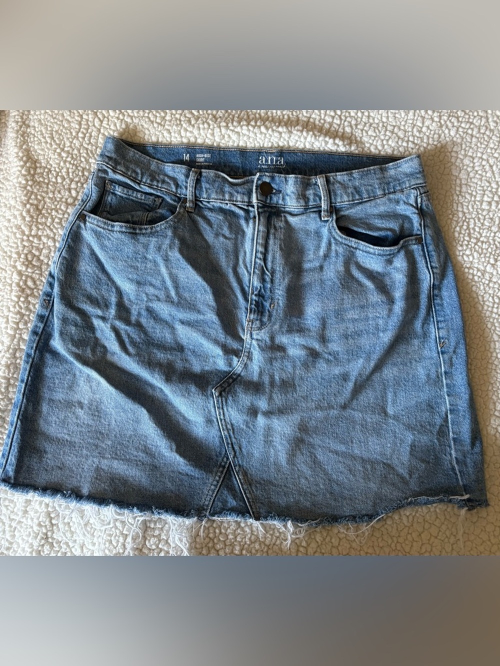 a.n.a Light Blue Denim Frayed-Hem Mini Skirt